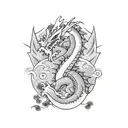 Dragon with flower and ivy tattoo design idea