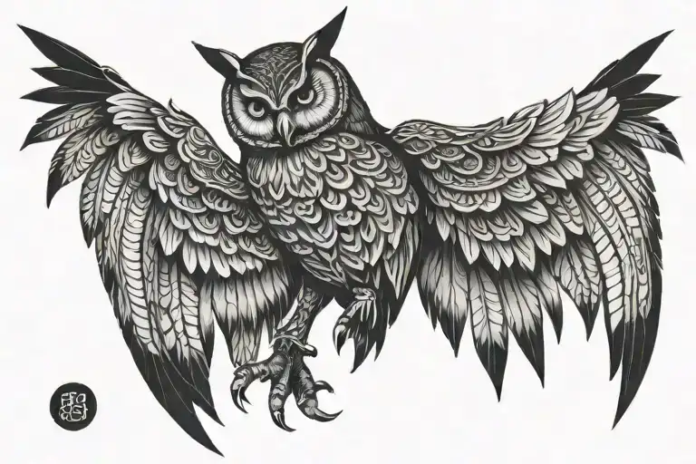 gothic owl wings spread tattoo design idea