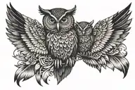 gothic owl wings spread tattoo design idea