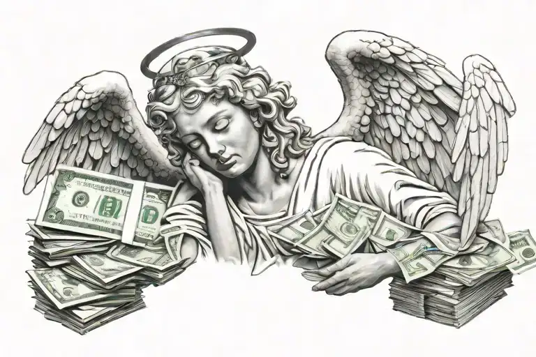 angel with money tattoo design idea