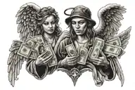 angel with money and drug dealer tattoo style phrases tattoo design idea