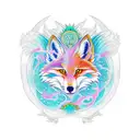 majestic nine-tailed kitsune surrounded by ethereal foxfire in a vibrant shade of turquoise. The kitsune should be portr tattoo design idea