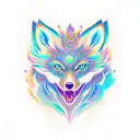 majestic nine-tailed kitsune surrounded by ethereal foxfire in a vibrant shade of turquoise. The kitsune should be portr tattoo design idea