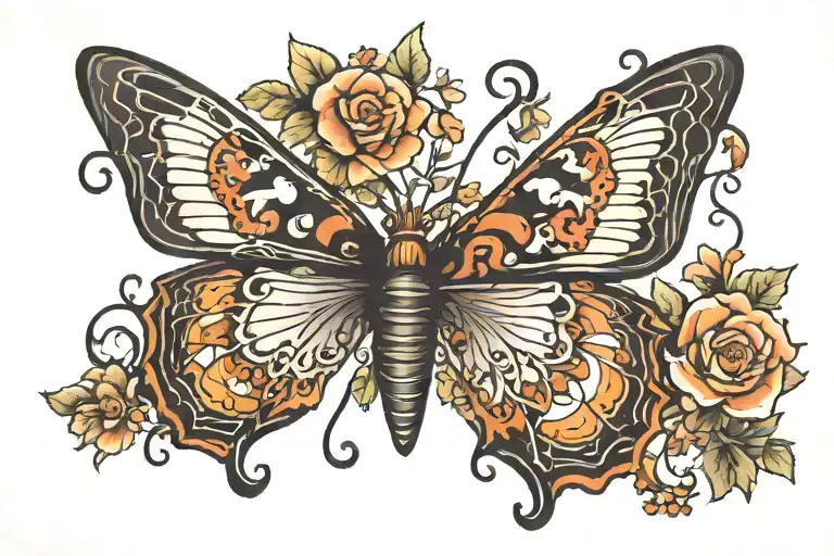 Butterfly with the numbers 27, 9, 25, 14, and 10 in the wings tattoo design idea