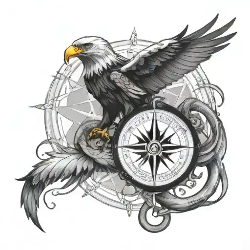 compass with eagle and a snake intertwined tattoo design idea