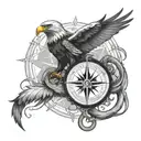 compass with eagle and a snake intertwined tattoo design idea