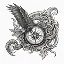 compass with eagle and a snake intertwined tattoo design idea