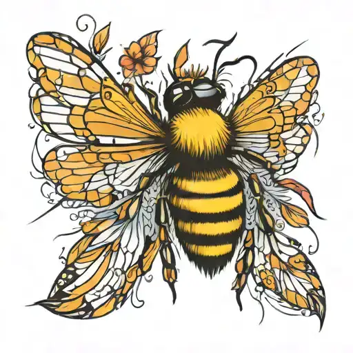 bee with bird feathers instead tattoo design idea