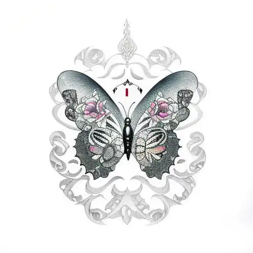gothic butterfly with music notes tattoo design idea