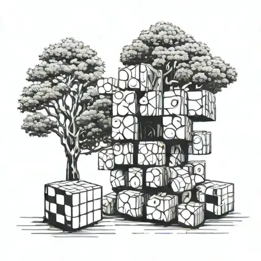 trees and rubiks cubes design tattoo design idea