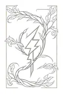 A minimalist design of a lightning bolt intertwined with a laurel wreath, symbolizing the magical world of Harry Potter and the concept of eternal love tattoo design idea