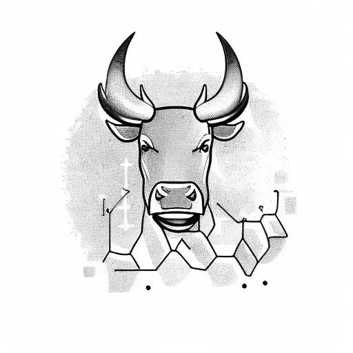 Bull with a stock market graph incorporated into its horns tattoo design idea
