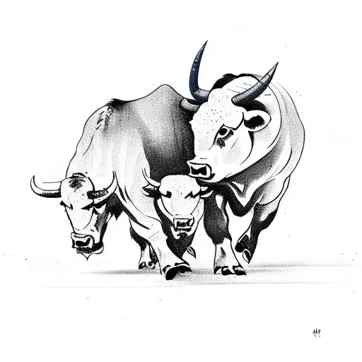 Bull and bear in a fierce battle tattoo design idea