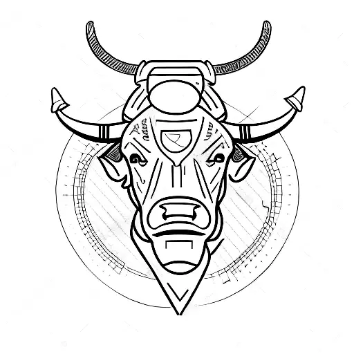 Bull with a stock market graph incorporated into its horns tattoo design idea