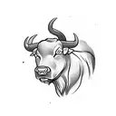 Bull with a stock market graph incorporated into its horns tattoo design idea