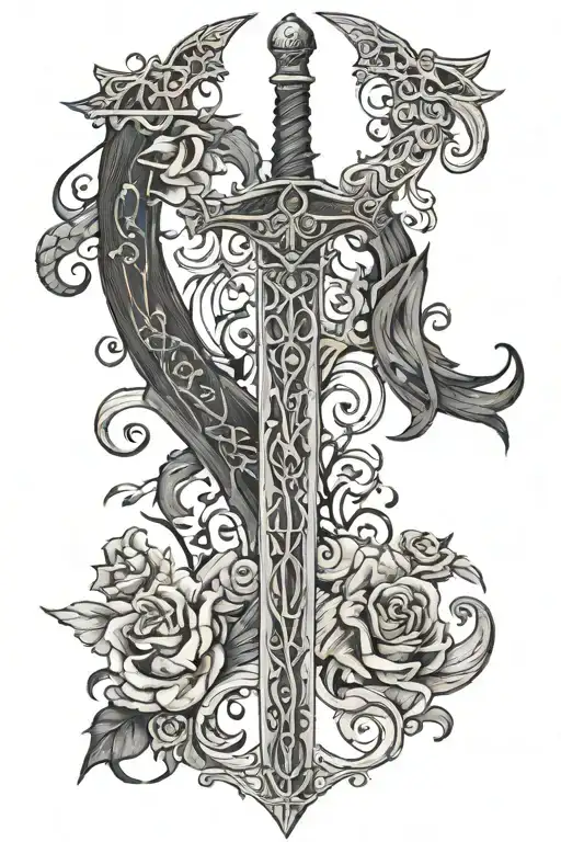 a SWORD WITH NAMES ON IT IN DESCENDING ORDER HEATHER BEN TONY JESSE CHRISTIAN MORRIGAN BAILEE ISABELLA BRYNLEE BELLAMY tattoo design idea