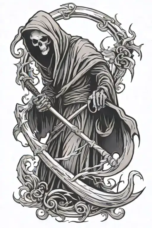 grim reaper with scythe tattoo design idea