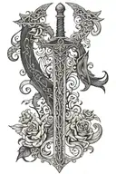 a SWORD WITH NAMES ON IT IN DESCENDING ORDER HEATHER BEN TONY JESSE CHRISTIAN MORRIGAN BAILEE ISABELLA BRYNLEE BELLAMY tattoo design idea