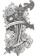 a SWORD WITH NAMES ON IT IN DESCENDING ORDER HEATHER BEN TONY JESSE CHRISTIAN MORRIGAN BAILEE ISABELLA BRYNLEE BELLAMY tattoo design idea