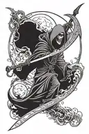 grim reaper with scythe looking moon tattoo design idea