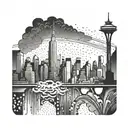 An abstract design incorporating elements of hiphop culture and the New York skyline tattoo design idea