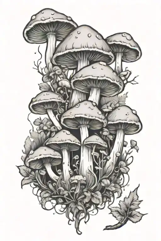 mushroom forest tattoo design idea