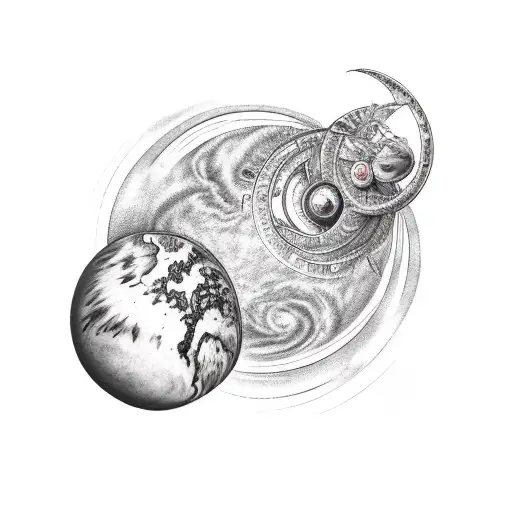 Chimera and Sagittarius sharing a planet on one hand tattoo design idea