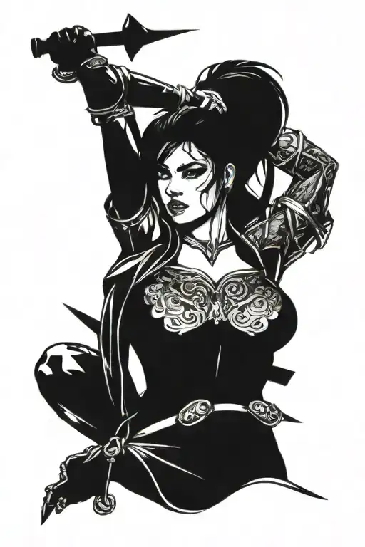 sexy warrior woman posing tattoo design idea