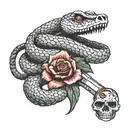 rattle snake wrapped around skull with knife piercing tattoo design idea