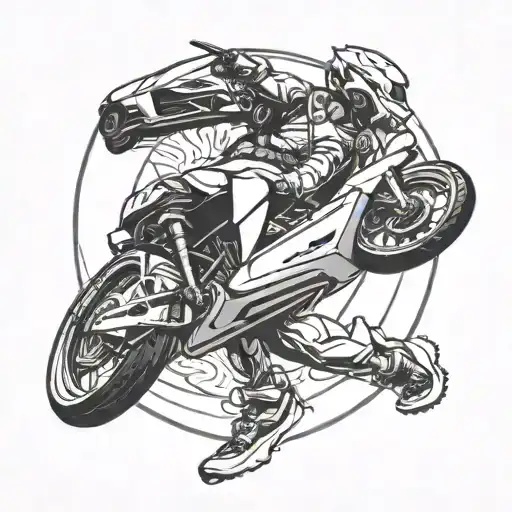 A sleek and futuristic taekwondo kick combined with a sports car speeding by tattoo design idea