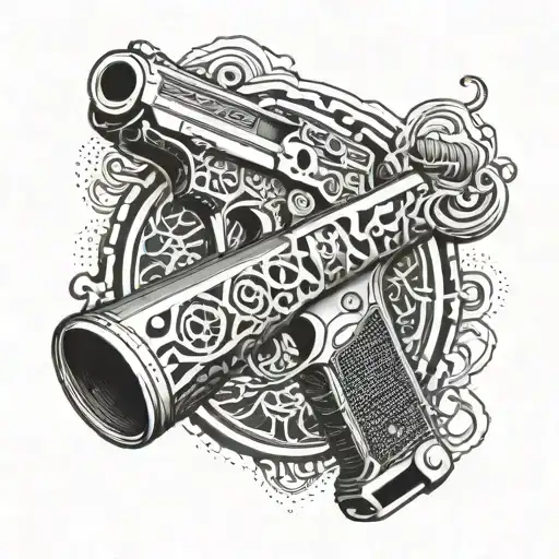 An intricate design featuring a gun barrel transforming into a taekwondo belt tattoo design idea
