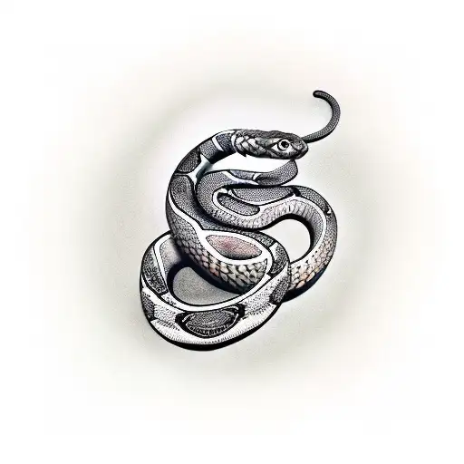  snake wrapped around upper arm with designs in between coils tattoo design idea