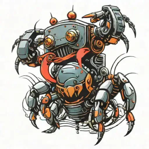 robot fighting a Crab  tattoo design idea