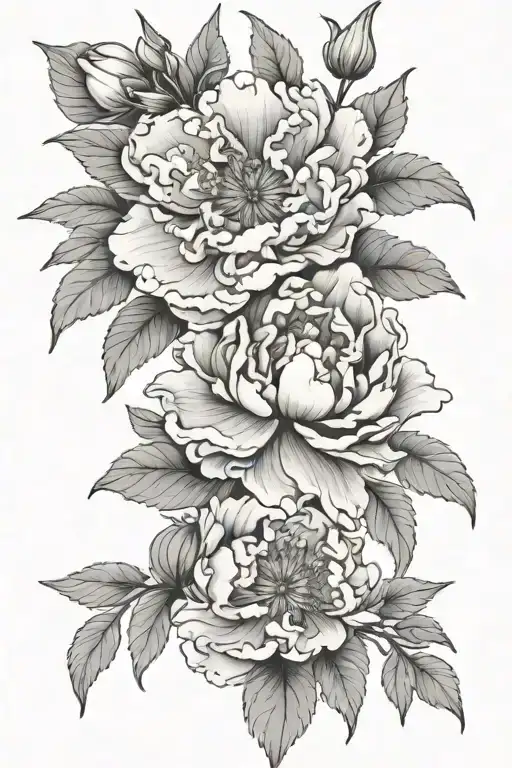 Peony and Larkspur flower tattoo design idea