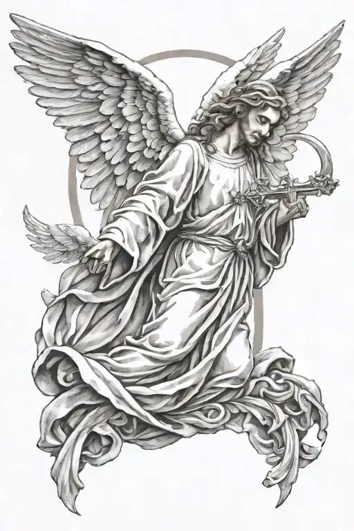 angel with dove and cross of Jesus Christ tattoo design idea