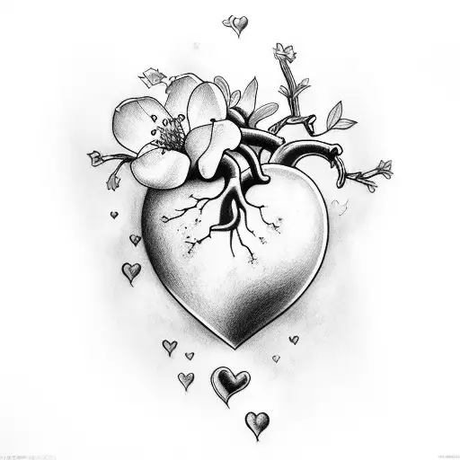 heart cherry blossom amor tattoo design idea