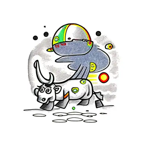  UFO abducting a cow, with some smoke, neon green lights, Saturn and the rings tattoo design idea