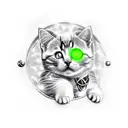  UFO abducting a kitty, with some smoke, neon green lights, Saturn and the rings tattoo design idea