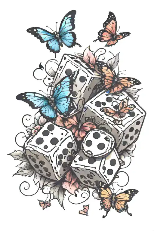 dice and butterflies tattoo design idea
