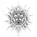 samurai war in a sunflower field with wolfs tattoo design idea