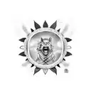 samurai war in a sunflower field with wolfs tattoo design idea