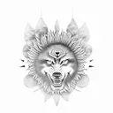 samurai war in a sunflower field with wolfs tattoo design idea