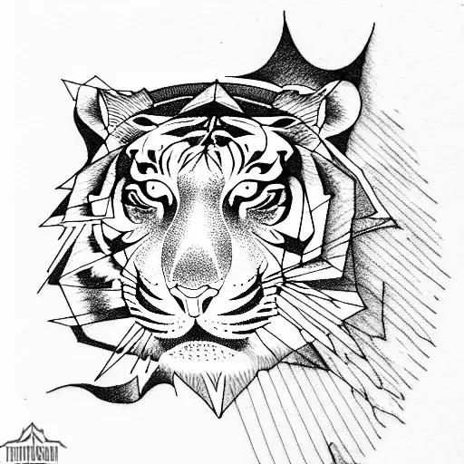 geometry mountains fire tiger tattoo design idea