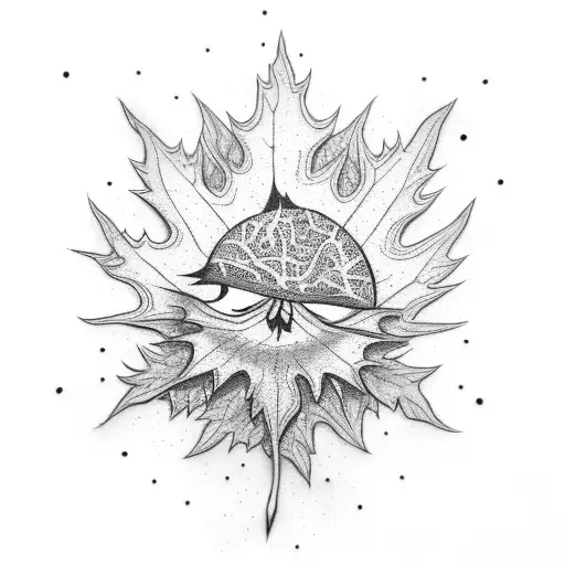 Maple Leafes with sun tattoo design idea