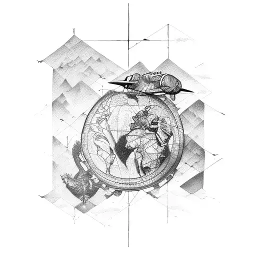 continents and plane  tattoo design idea