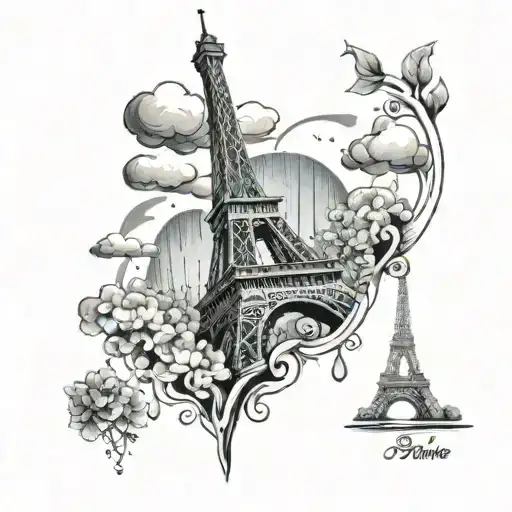 Eiffel Tower rainy scenery tattoo tattoo design idea