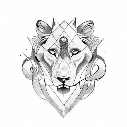A tattoo design featuring a lion and a wolf intertwined, symbolizing strength and unity in the animal kingdom. tattoo design idea