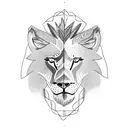 A tattoo design featuring a lion and a wolf intertwined, symbolizing strength and unity in the animal kingdom. tattoo design idea