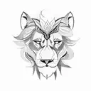 A tattoo design featuring a lion and a wolf intertwined, symbolizing strength and unity in the animal kingdom. tattoo design idea