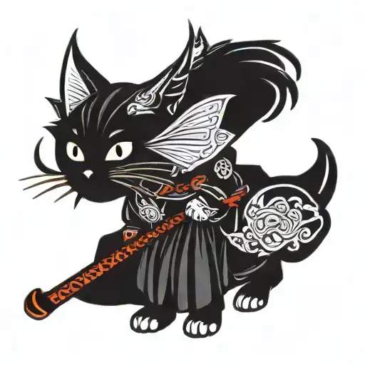 samurai cat tattoo design idea